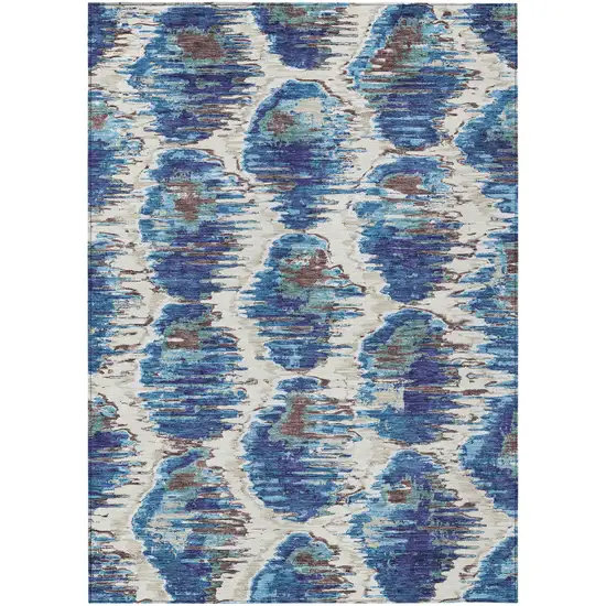 Denim Blue And Sky Blue Abstract Washable Indoor Outdoor Area Rug Photo 2