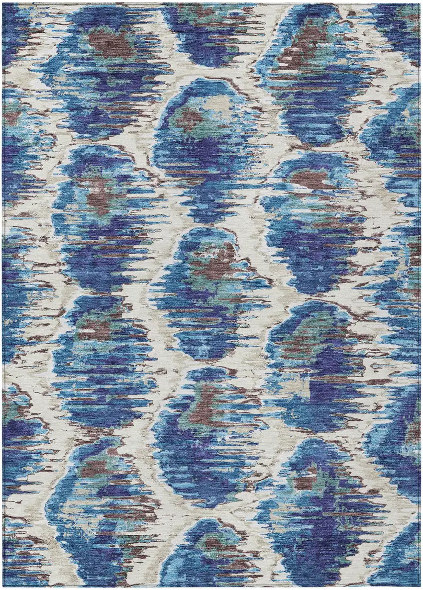 Denim Blue And Sky Blue Abstract Washable Indoor Outdoor Area Rug Photo 2