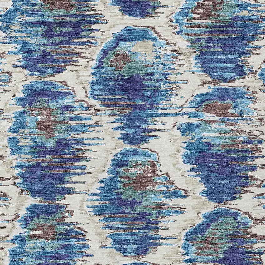 Denim Blue And Sky Blue Abstract Washable Indoor Outdoor Area Rug Photo 7