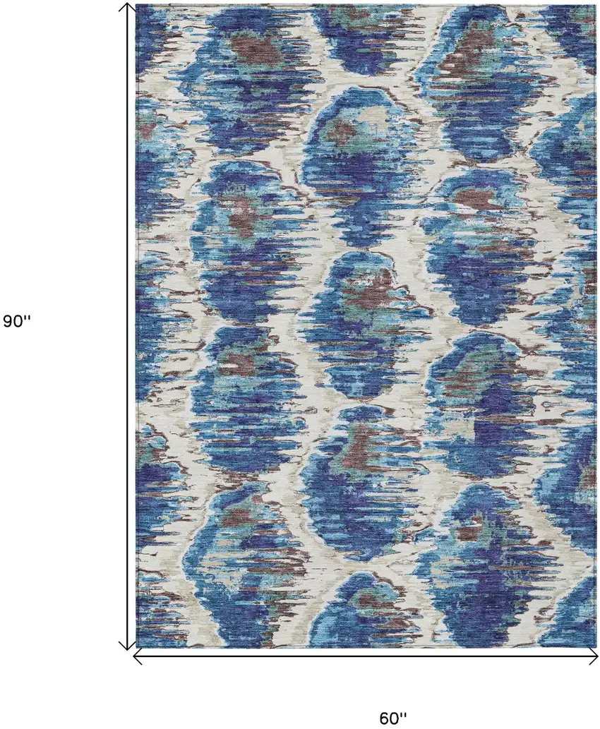 Denim Blue And Sky Blue Abstract Washable Indoor Outdoor Area Rug Photo 3