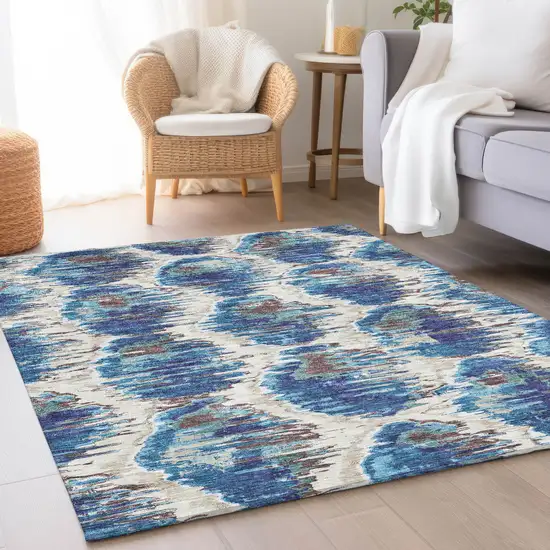 Denim Blue And Sky Blue Abstract Washable Indoor Outdoor Area Rug Photo 8