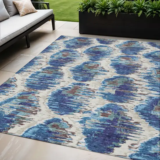Denim Blue And Sky Blue Abstract Washable Indoor Outdoor Area Rug Photo 1