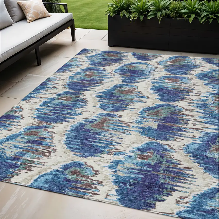Denim Blue And Sky Blue Abstract Washable Indoor Outdoor Area Rug Photo 1
