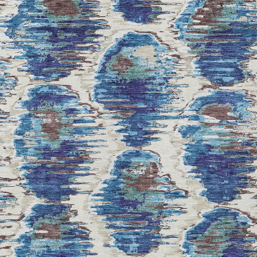 Denim Blue And Sky Blue Abstract Washable Indoor Outdoor Area Rug Photo 7