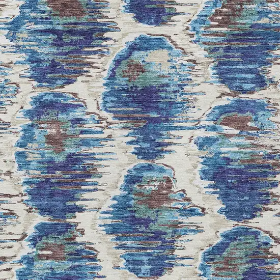 Denim Blue And Sky Blue Abstract Washable Indoor Outdoor Area Rug Photo 7