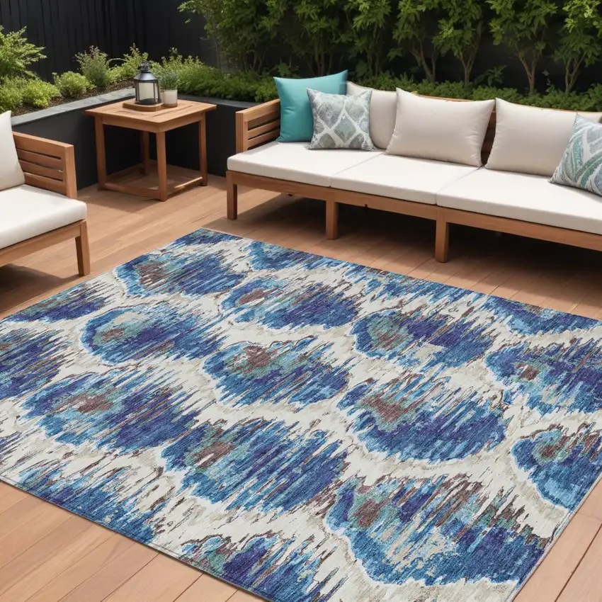 Denim Blue And Sky Blue Abstract Washable Indoor Outdoor Area Rug Photo 1