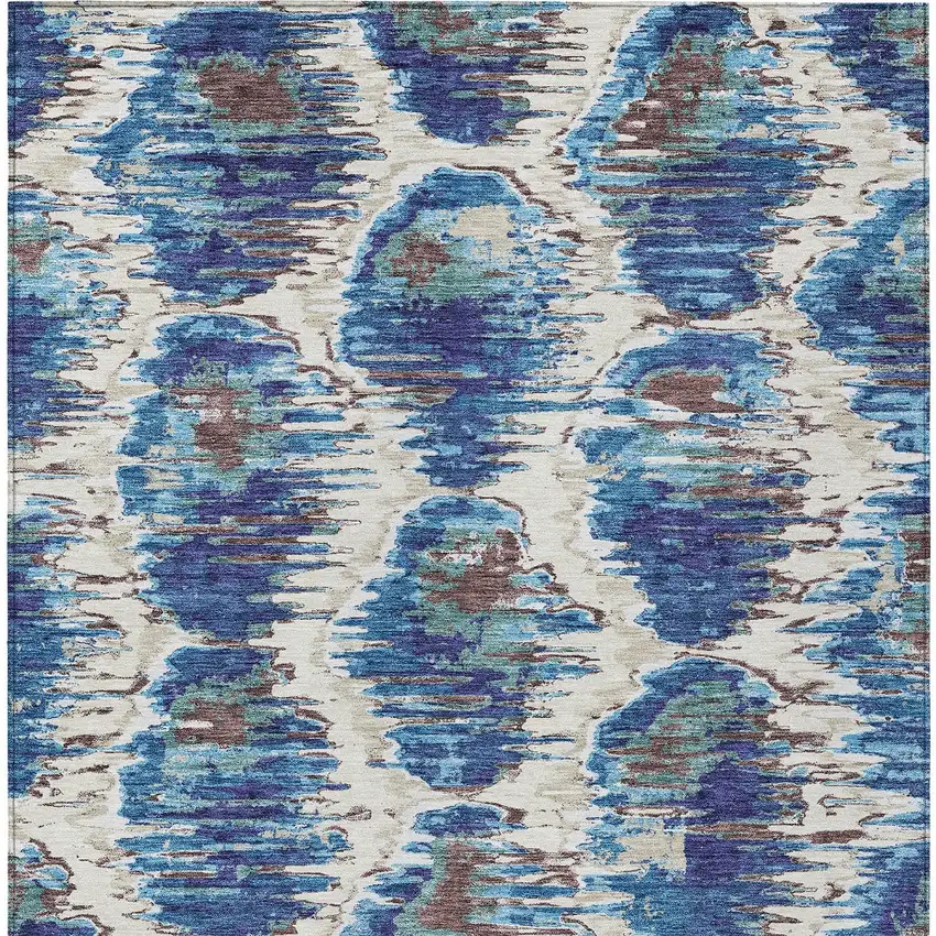 Denim Blue And Sky Blue Abstract Washable Indoor Outdoor Area Rug Photo 6