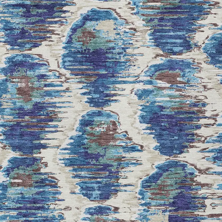 Denim Blue And Sky Blue Abstract Washable Indoor Outdoor Area Rug Photo 5