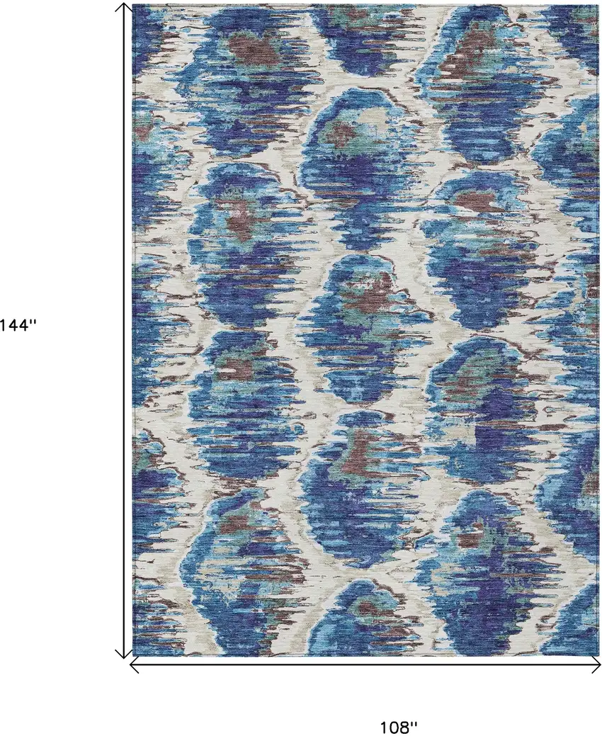 Denim Blue And Sky Blue Abstract Washable Indoor Outdoor Area Rug Photo 3