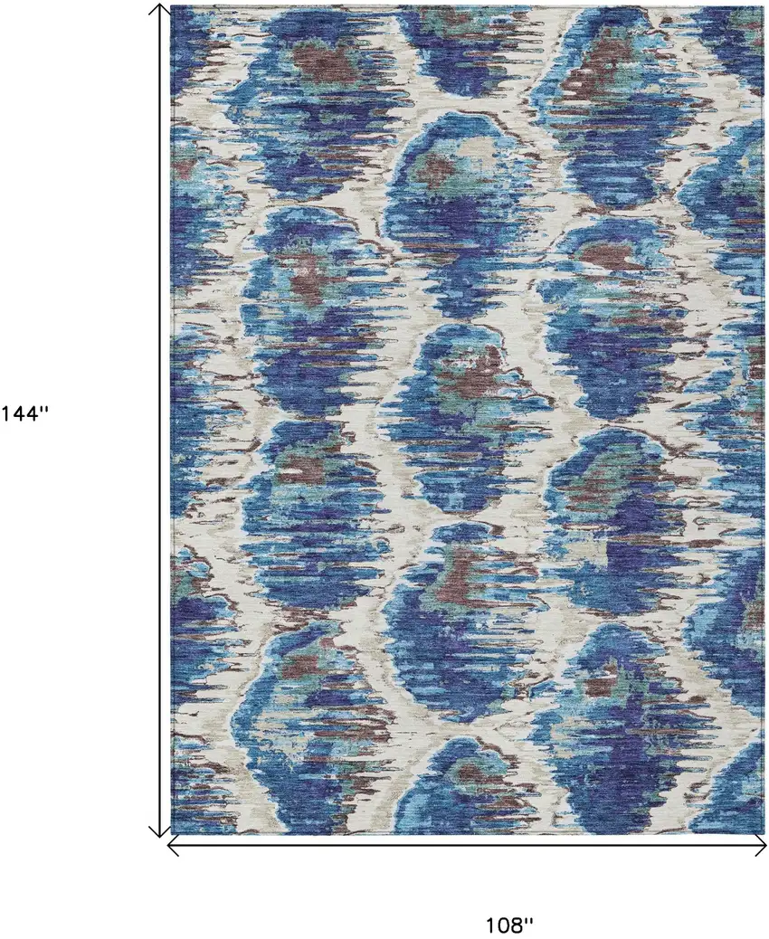 Denim Blue And Sky Blue Abstract Washable Indoor Outdoor Area Rug Photo 3