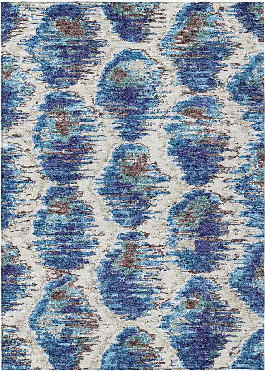 Denim Blue And Sky Blue Abstract Washable Indoor Outdoor Area Rug Photo 2