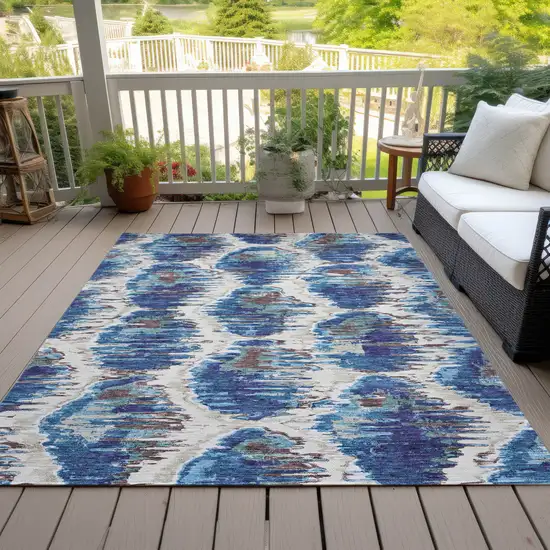 Denim Blue And Sky Blue Abstract Washable Indoor Outdoor Area Rug Photo 7