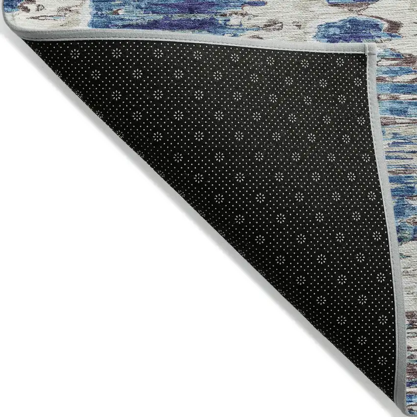 Denim Blue And Sky Blue Abstract Washable Indoor Outdoor Area Rug Photo 2
