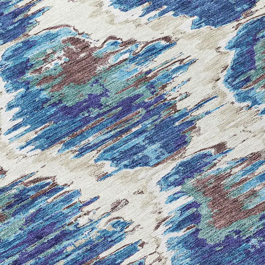 Denim Blue And Sky Blue Abstract Washable Indoor Outdoor Area Rug Photo 4