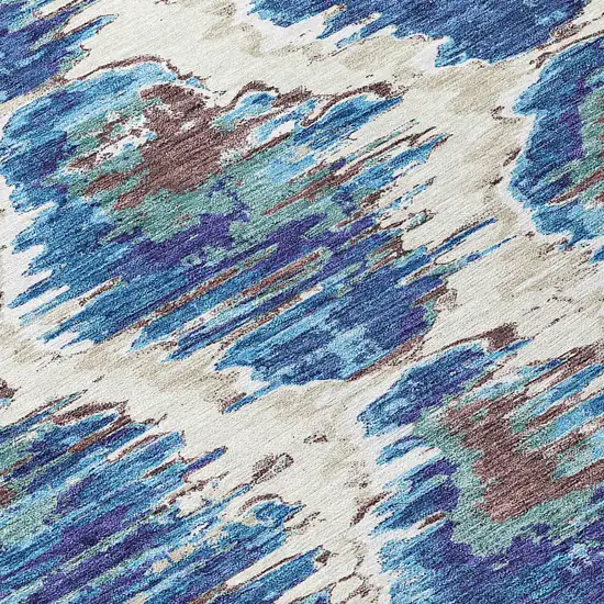 Denim Blue And Sky Blue Abstract Washable Indoor Outdoor Area Rug Photo 4