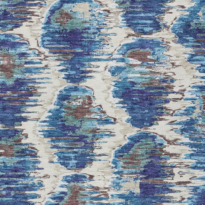 Denim Blue And Sky Blue Abstract Washable Indoor Outdoor Area Rug Photo 5