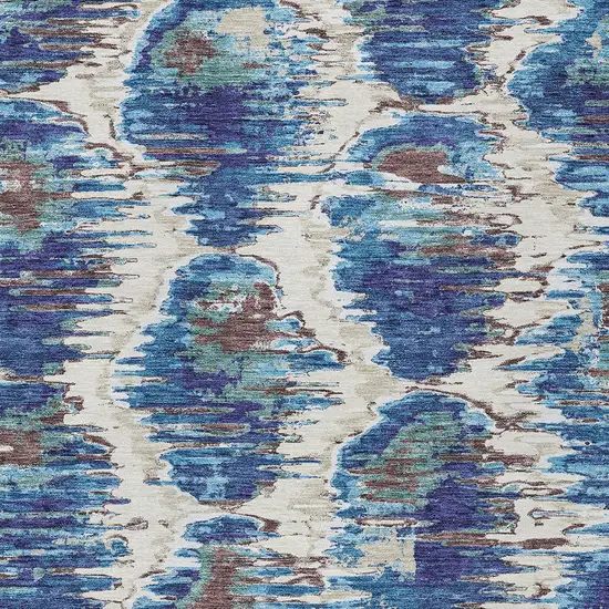 Denim Blue And Sky Blue Abstract Washable Indoor Outdoor Area Rug Photo 5