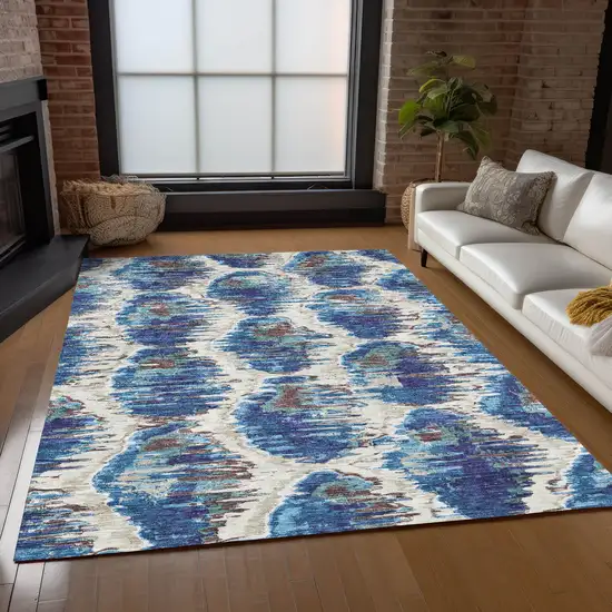 Denim Blue And Sky Blue Abstract Washable Indoor Outdoor Area Rug Photo 9