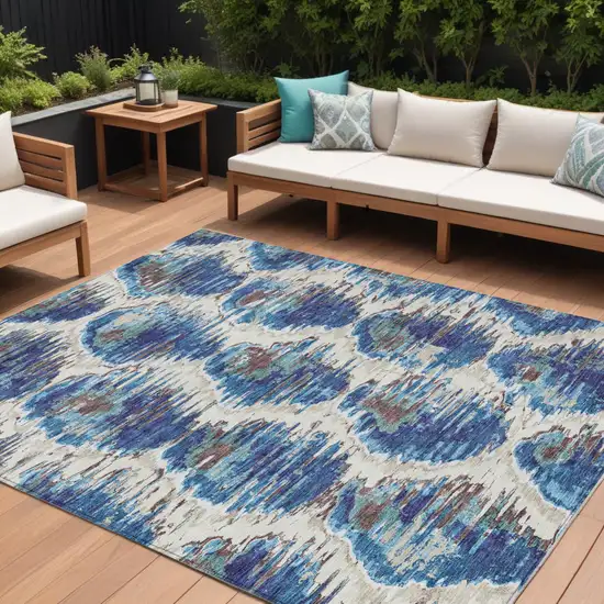 Denim Blue And Sky Blue Abstract Washable Indoor Outdoor Area Rug Photo 1