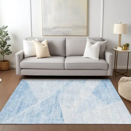 Denim Blue And Sky Blue Abstract Washable Indoor Outdoor Area Rug Photo 9