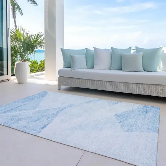 Denim Blue And Sky Blue Abstract Washable Indoor Outdoor Area Rug Photo 7