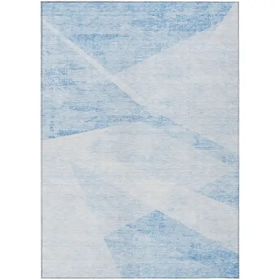 Denim Blue And Sky Blue Abstract Washable Indoor Outdoor Area Rug Photo 2
