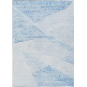 Photo of Denim Blue And Sky Blue Abstract Washable Indoor Outdoor Area Rug