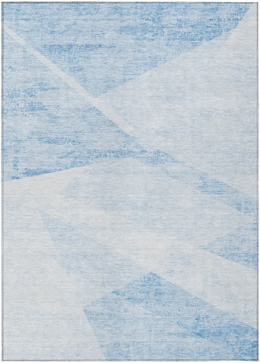 Denim Blue And Sky Blue Abstract Washable Indoor Outdoor Area Rug Photo 2
