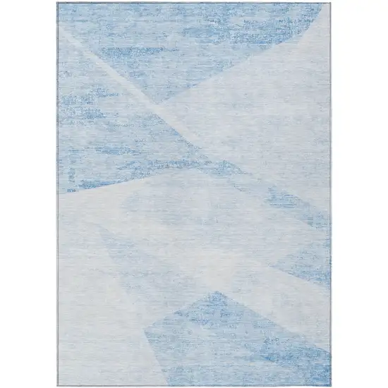 Denim Blue And Sky Blue Abstract Washable Indoor Outdoor Area Rug Photo 2