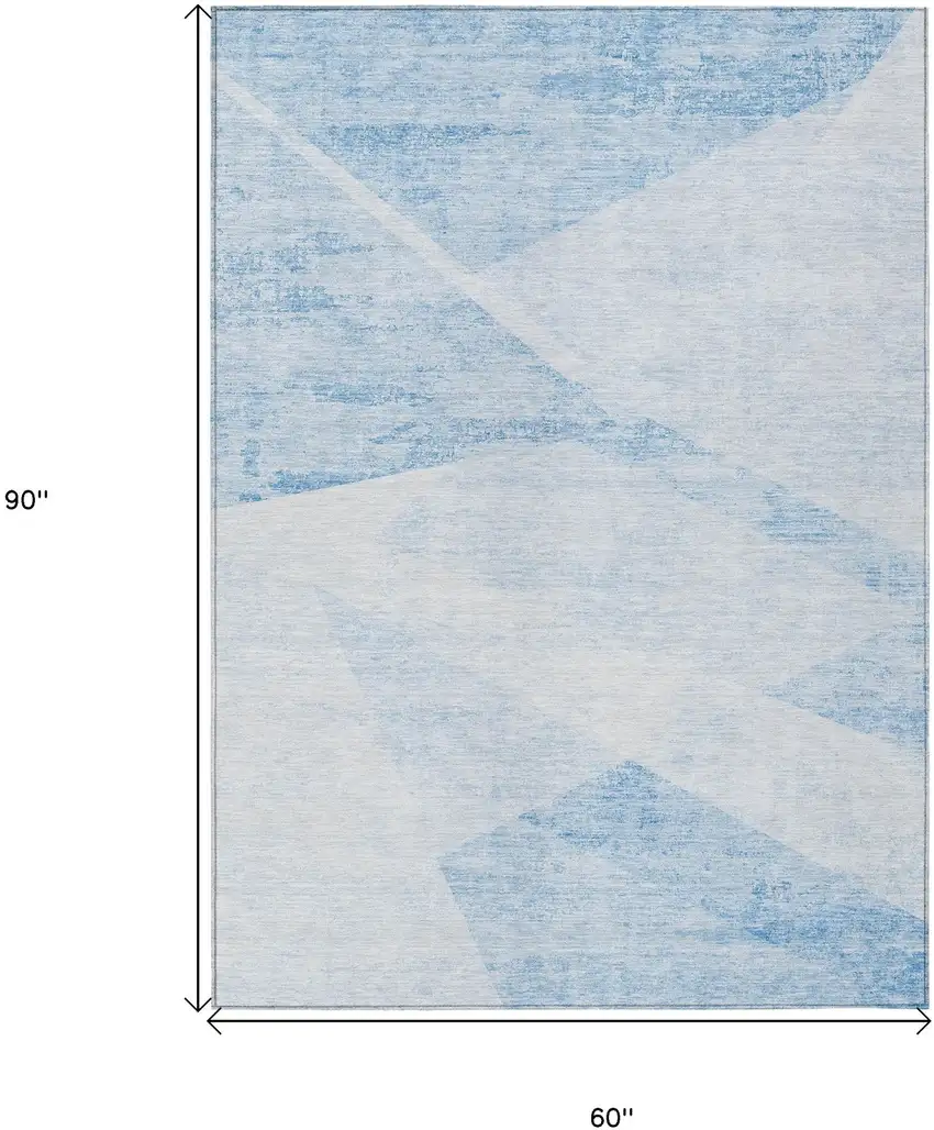 Denim Blue And Sky Blue Abstract Washable Indoor Outdoor Area Rug Photo 3