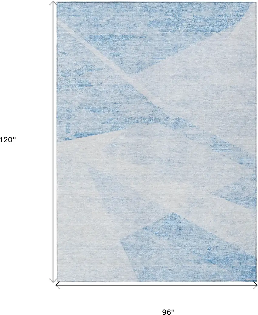 Denim Blue And Sky Blue Abstract Washable Indoor Outdoor Area Rug Photo 3