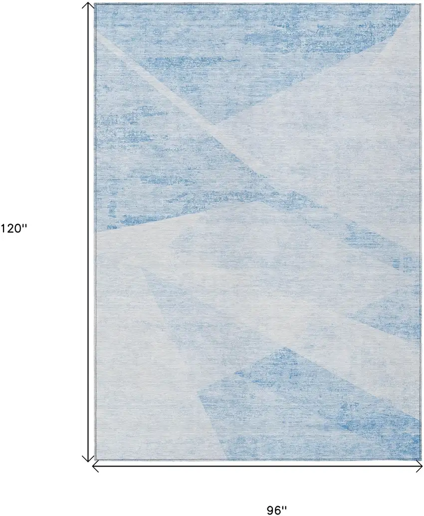 Denim Blue And Sky Blue Abstract Washable Indoor Outdoor Area Rug Photo 3