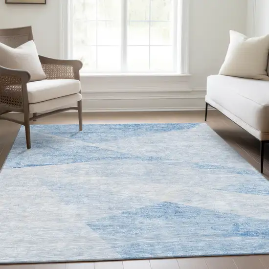 Denim Blue And Sky Blue Abstract Washable Indoor Outdoor Area Rug Photo 7