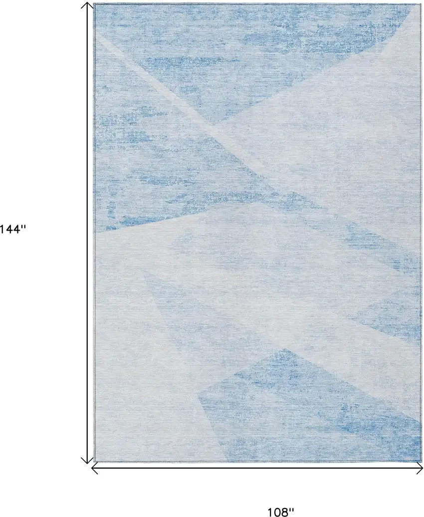 Denim Blue And Sky Blue Abstract Washable Indoor Outdoor Area Rug Photo 3