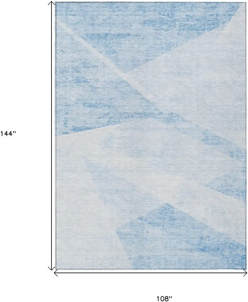 Denim Blue And Sky Blue Abstract Washable Indoor Outdoor Area Rug Photo 3
