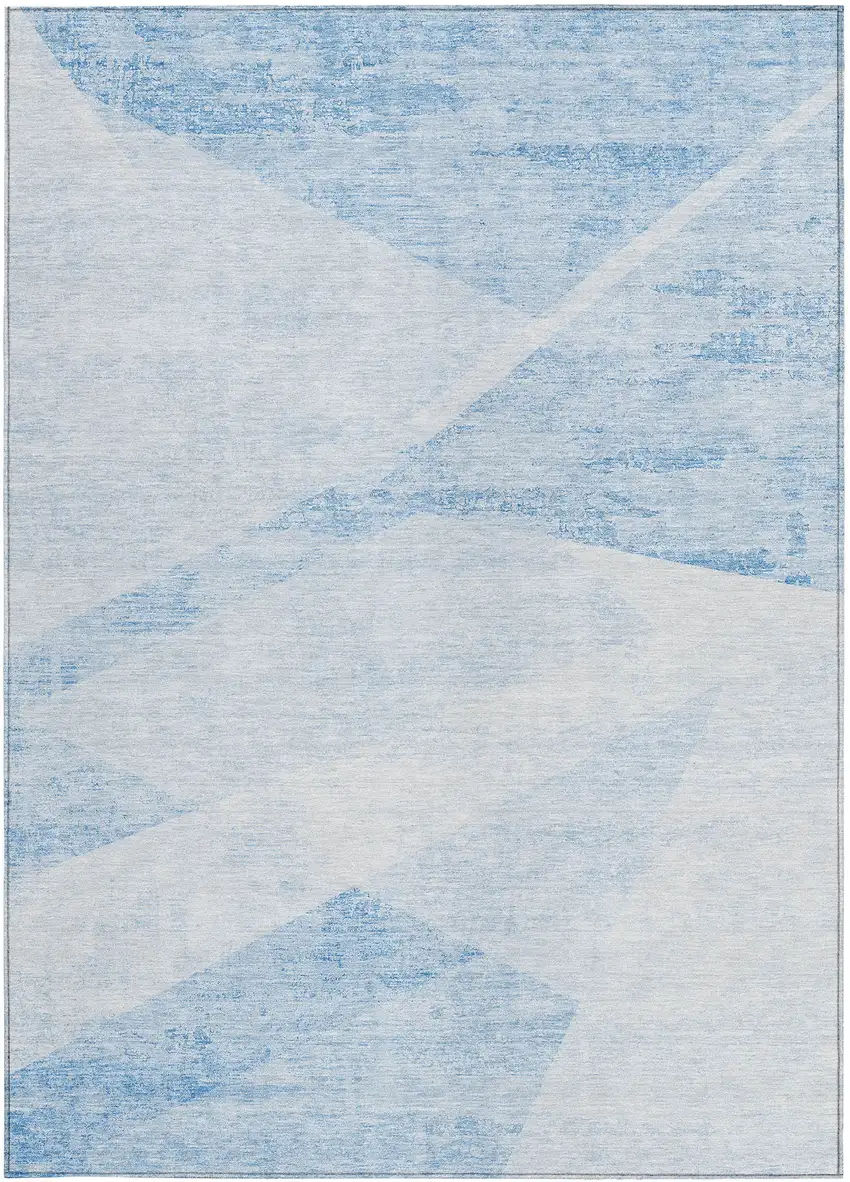 Denim Blue And Sky Blue Abstract Washable Indoor Outdoor Area Rug Photo 7