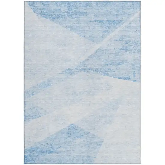 Denim Blue And Sky Blue Abstract Washable Indoor Outdoor Area Rug Photo 7