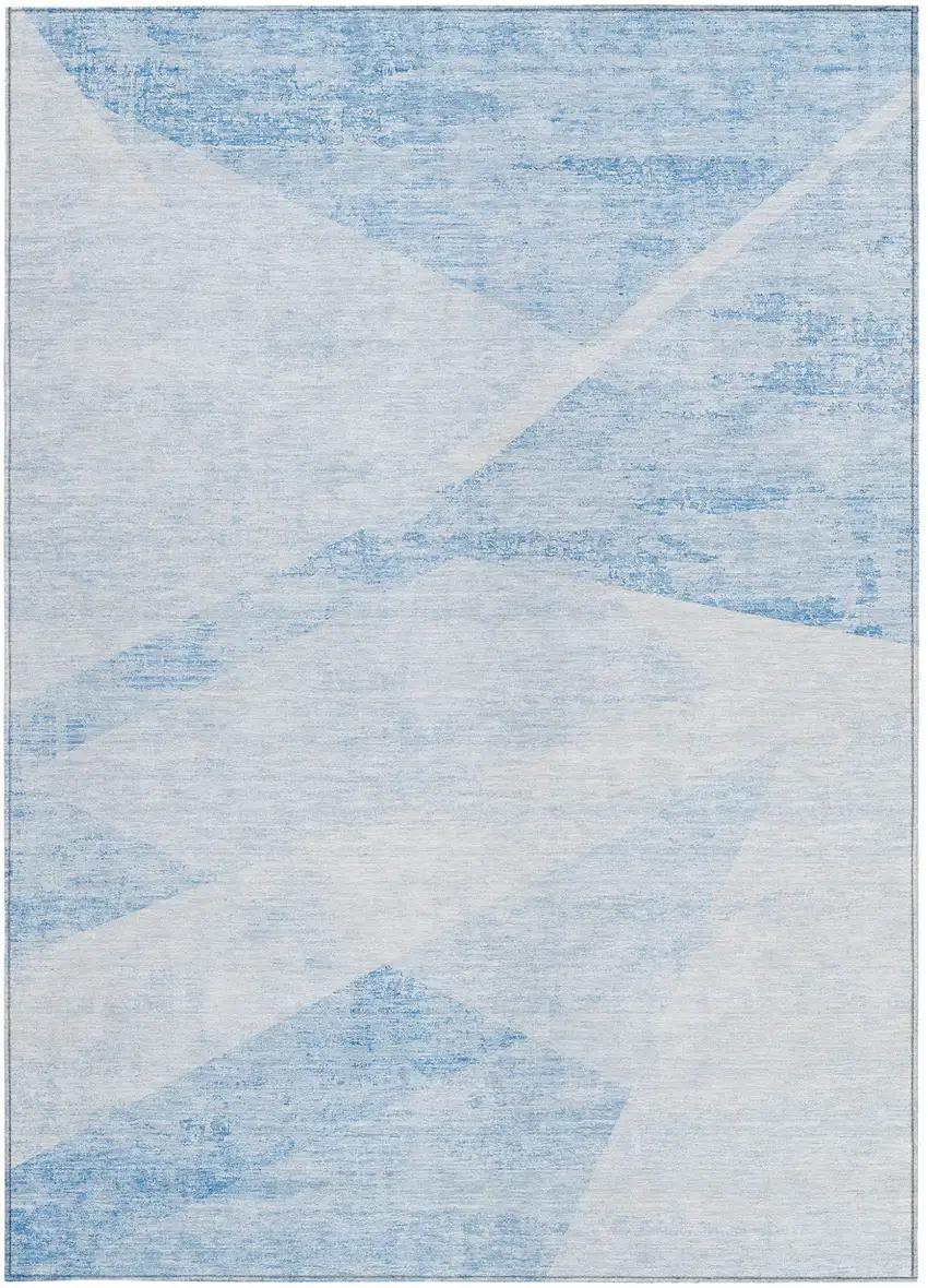 Denim Blue And Sky Blue Abstract Washable Indoor Outdoor Area Rug Photo 7