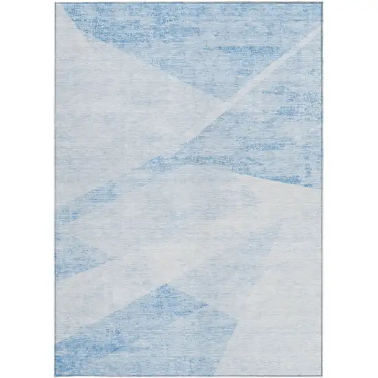 Denim Blue And Sky Blue Abstract Washable Indoor Outdoor Area Rug Photo 7