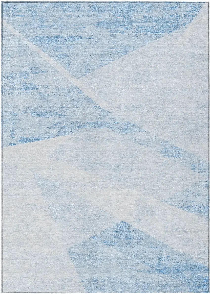 Denim Blue And Sky Blue Abstract Washable Indoor Outdoor Area Rug Photo 1