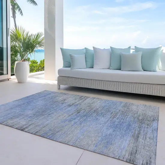 Denim Blue And Sky Blue Abstract Washable Indoor Outdoor Area Rug Photo 8