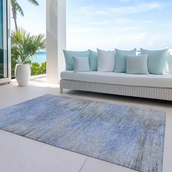 Denim Blue And Sky Blue Abstract Washable Indoor Outdoor Area Rug Photo 8
