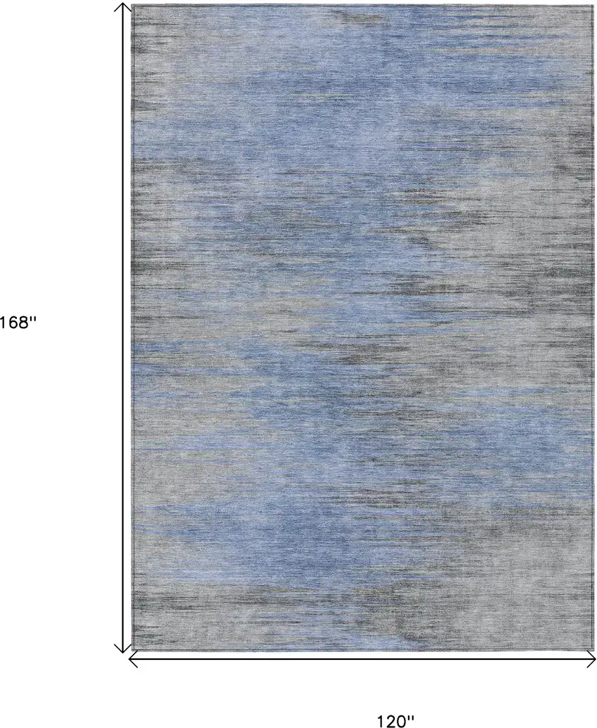 Denim Blue And Sky Blue Abstract Washable Indoor Outdoor Area Rug Photo 3