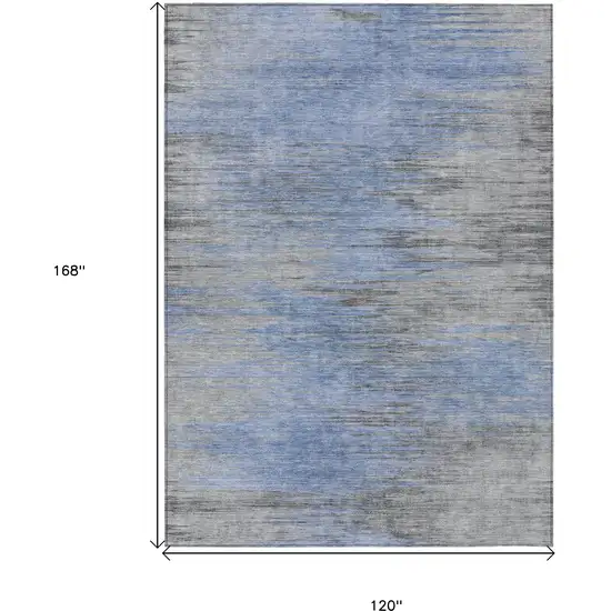 Denim Blue And Sky Blue Abstract Washable Indoor Outdoor Area Rug Photo 3