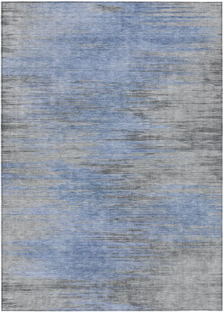 Denim Blue And Sky Blue Abstract Washable Indoor Outdoor Area Rug Photo 2