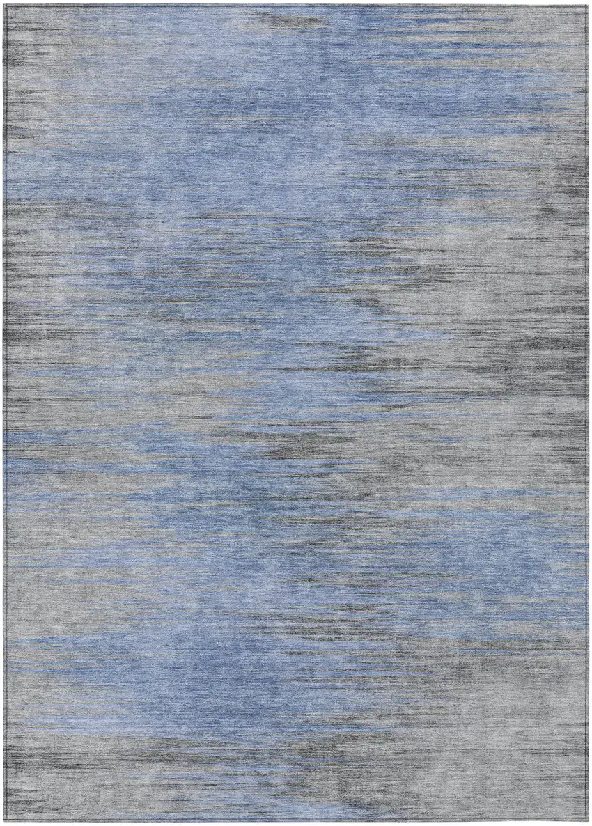 Denim Blue And Sky Blue Abstract Washable Indoor Outdoor Area Rug Photo 2