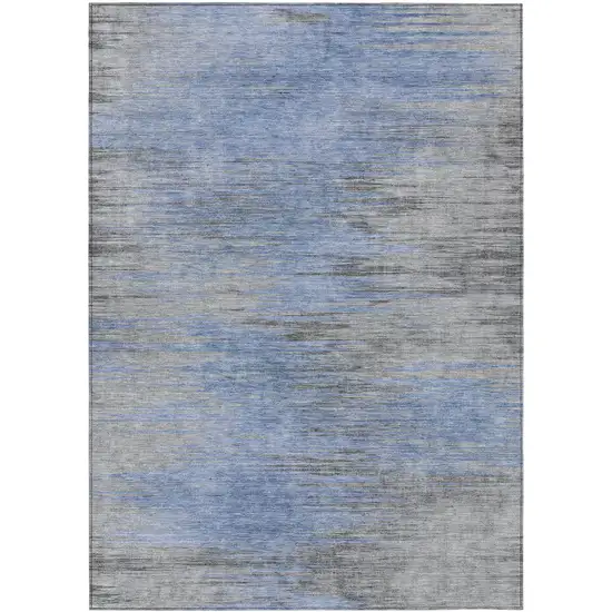 Denim Blue And Sky Blue Abstract Washable Indoor Outdoor Area Rug Photo 2