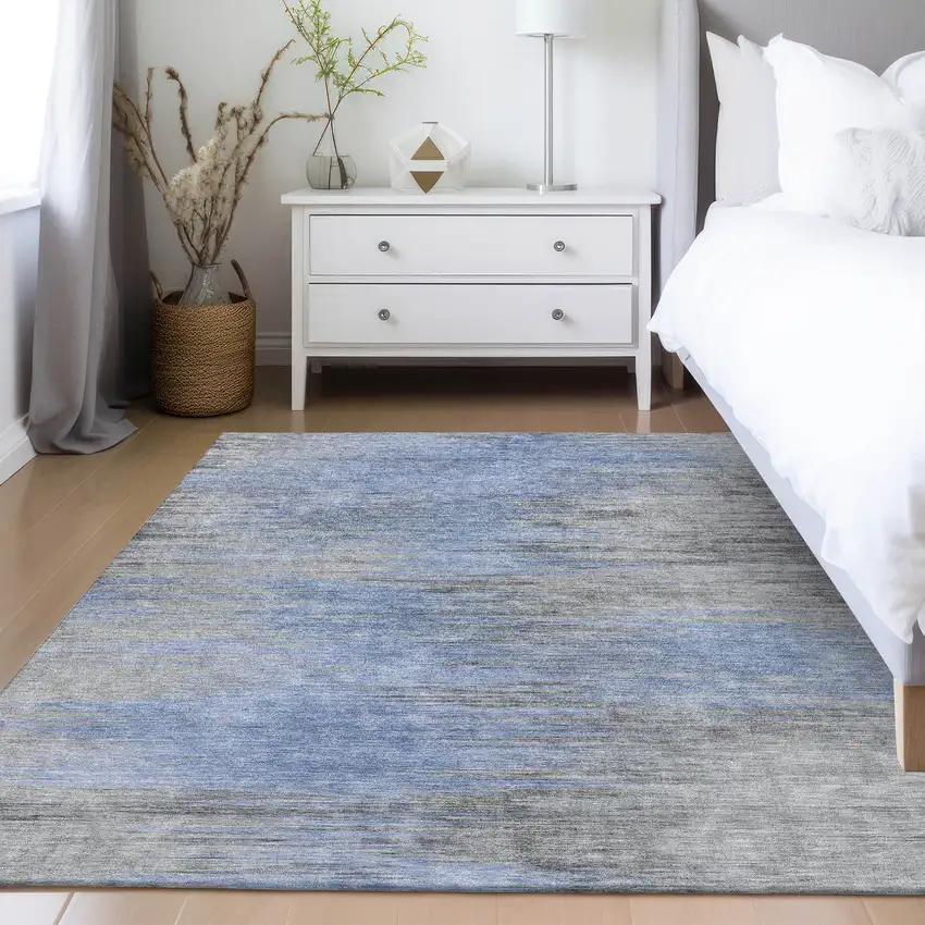 Denim Blue And Sky Blue Abstract Washable Indoor Outdoor Area Rug Photo 9