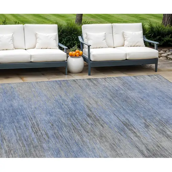 Denim Blue And Sky Blue Abstract Washable Indoor Outdoor Area Rug Photo 1
