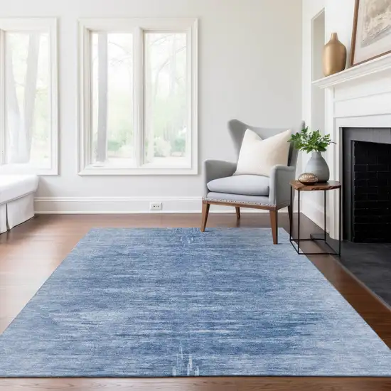 Denim Blue And Sky Blue Abstract Washable Indoor Outdoor Area Rug Photo 9